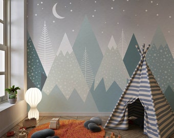 Kids Wallpaper Mountain Nursery Wall Mural Peel and Stick Easy Removable Self Adhesive Kids Wallpaper Child Room Wallpaper