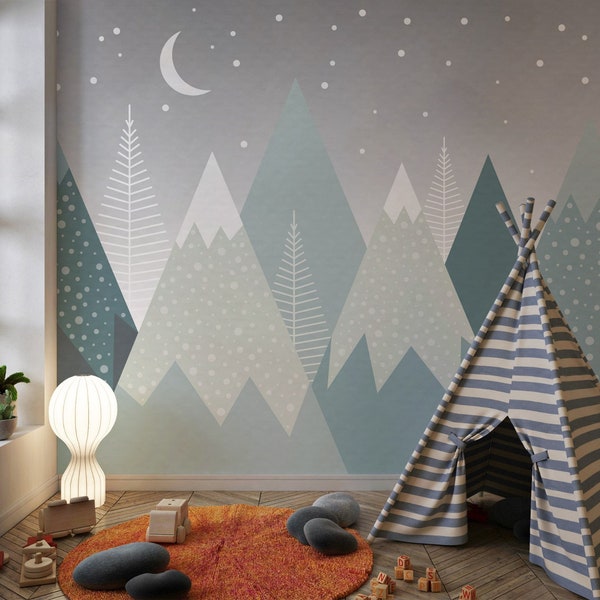 Kids Wallpaper Mountain Nursery Wall Mural Peel and Stick Easy Removable Self Adhesive Kids Wallpaper Child Room Wallpaper