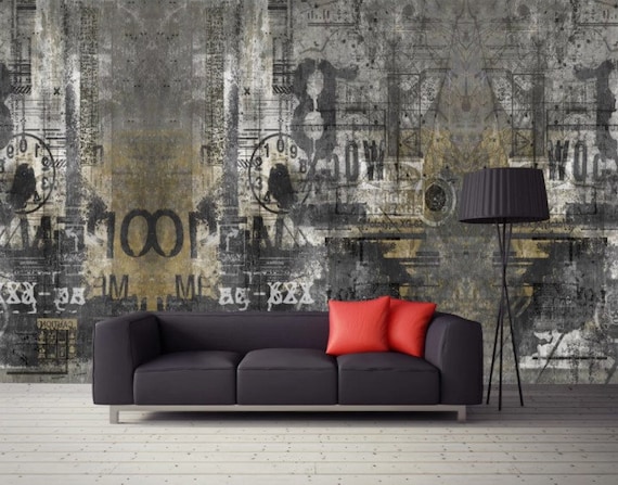 Dunkle Farbe Abstrakte Wand Kunst Tapete Peel And Stick Etsy