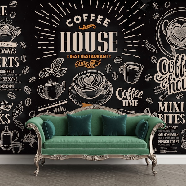 Dark Color Coffee Wallpaper, Customizable Coffee Wallpaper, Cafe Shop WallPaper  Peel & Stick Wallmural, Removable Wallpaper