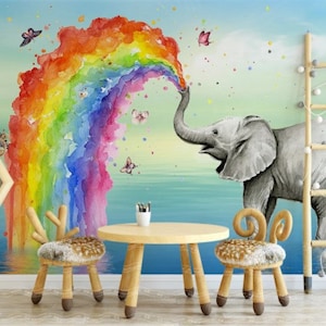 Carino elefante acquerello nursery murale murale per bambini carta da parati peeling e stick facile rimovibile autoadesivo per bambini Carta da parati per bambini Carta da parati per bambini