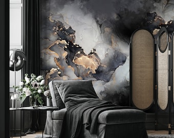 Black White Marble Wallpaper, Peel and Stick Removable Wallpaper,  Cracked Marble Texture Wallpaper Custom Marble Wall Murals