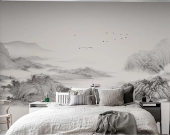 Montain Landscape Wallpaper, Nature Forest Wall Mural, Peel and Stick Wall Art Easy Removable Wallpaper Living Room Decor Style Wall Mural