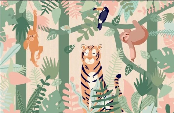 Cartoon Jungle Safari Animals Wallpaper Children Room Wall - Etsy Cartoon Jungle Safari Animals Wallpaper Children Room Wall - Etsy