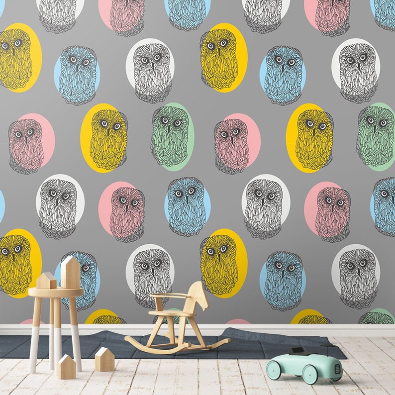 Cute Colorful Owls Wallpaper Peel and Stick Easy Removable Etsy