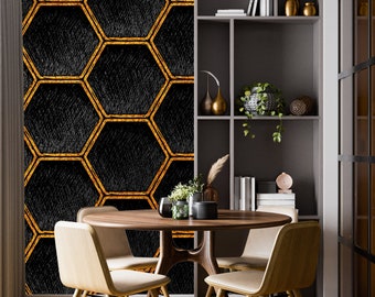 Golden and Black Art Deco Wallpaper Golden Geometic Peel and Stick Easy Removable Pattern Wallpaper Living Room Wall Mural