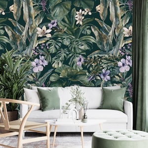 Green Tropical Leaf Wallpaper: Peel and Stick Vinyl Wall Mural