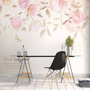 Watercolor Rose Flowers Wallpaper Peel and Stick Wall Art Easy Removable Soft Floral Wallpaper Flowers Watercolor Wall Mural Living Room