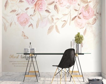 Watercolor Rose Flowers Wallpaper Peel and Stick Wall Art Easy Removable Soft Floral Wallpaper Flowers Watercolor Wall Mural Living Room