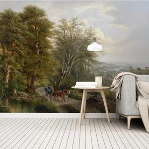 Forest Landscape Wallpaper Tropical Nature Forest Peel and Stick Wall Art Facile Amovible Papier Peint Fleurs Murale Sans Couture Murale