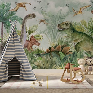 Dinosaurier Tapete, Kinder Tapete zum Schälen und Aufkleben, Jurrasic Tapete, Kinder Selbstklebendes Kinderzimmer Wandbild, Trex Tapete