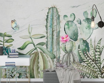 Cactus Wallpaper Nursery Wall Mural Kids Wallpaper Peel and Stick Easy Removable Self Adhesive Kids Wallpaper Child Room  Wallpaper Plant