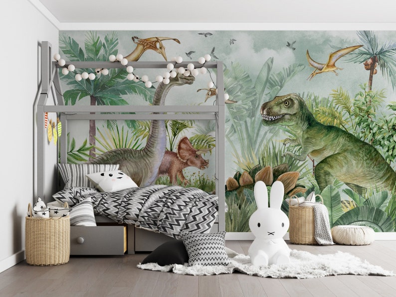 Dinosaurietapet: Jurassic barnrum självhäftande väggmålning bild 4