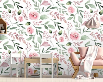Flowers Wallpaper Peel and Stick Wall Art Easy Removable Wall Mural Wallpaper Flowers Seamless Watercolor Pattern Wall Mural