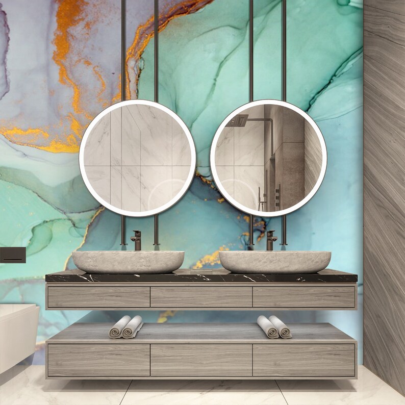 Abstract Alcohol Ink Marble Wallpaper Mural, Removable Wall Art (Peel and Stick) image 4