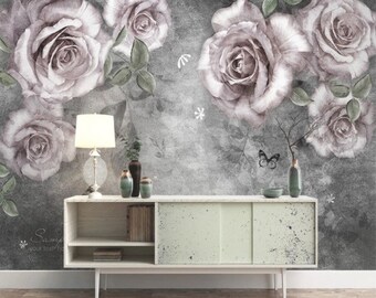 Oil Painting Rose Wallpaper Peel and Stick Rose Texture Wall Mural Wall Art Easy Removable Retro Wall Mural Watercolor Floral Seamless