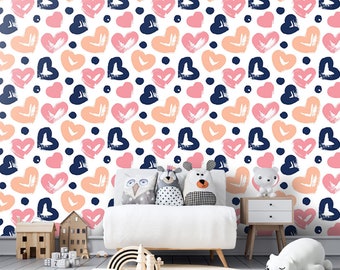 Colorful Hearts Nursery Wall Mural Love Kids Wallpaper Peel and Stick Easy Removable Self Adhesive Kids Wallpaper Child Room Wallpaper