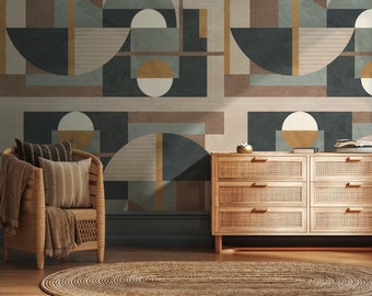Geometric Boho Wallpaper | Art Deco Wall Mural | Peel and Stick| Geometric Wallpaper | Abstract Art Wall Mural