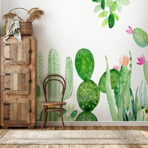 Carta da parati con piante e cactus, per cameretta dei bambini, carta da parati per bambini, staccabile e adesiva, facile da rimuovere, carta da parati per camerette dei bambini