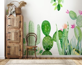 Plant Cactus Wallpaper Nursery Wall Mural Kids Wallpaper Peel and Stick Easy Removable Self Adhesive Kids Wallpaper Child Room Wallpaper