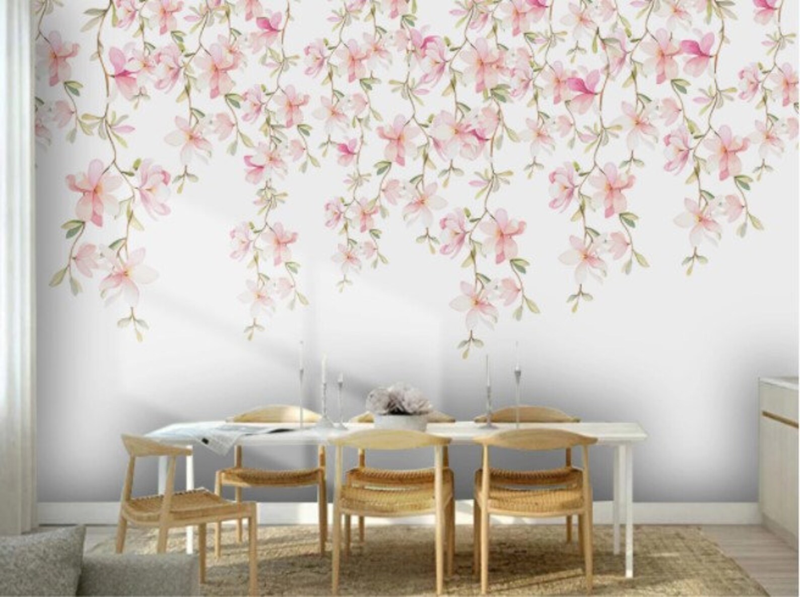 Watercolor Pink Flowers Wallpaper: Peel and Stick Floral Wall Mural - Etsy