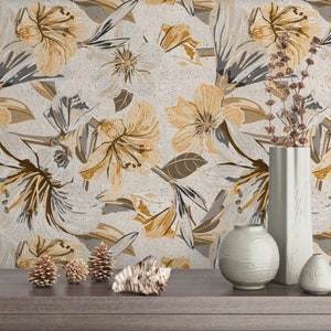 Peony Flowers  Wallpaper Vintage Floral Leaves Wall Mural Peel and Stick Wall Art Easy Removable Pattern Living Room Kids Room  Living Room