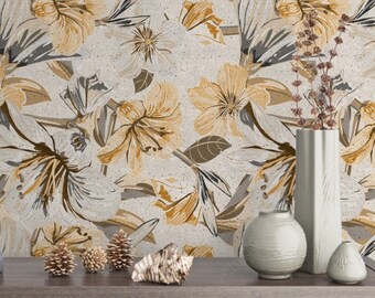 Peony Flowers  Wallpaper Vintage Floral Leaves Wall Mural Peel and Stick Wall Art Easy Removable Pattern Living Room Kids Room  Living Room