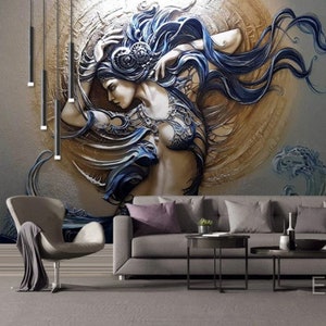3D Relief Woman Wallpaper: Peel and Stick Living Room Wall Mural