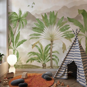 Vintage Tropical Forest Wallpaper Mural: Peel and Stick