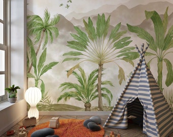 Vintage Forest Wallpaper, Peel&Stick and Traditiona Wallpaper l Easy Removable Self Adhesive, Tropical Landscape Wall Mural