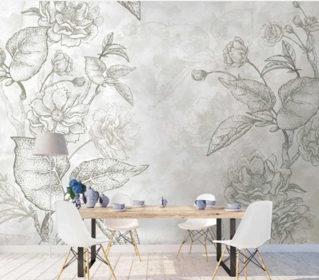 Black and White Flowers Wallpaper Peel and Stick Wall Art Easy - Etsy