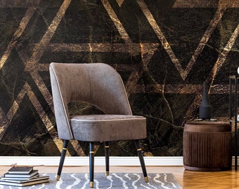 Gold Geometric Shapes Wall Mural Abstract Black Color Wallpaper Peel and Stick Easy Removable Pattern Wallpaper Living Room Wall Mural