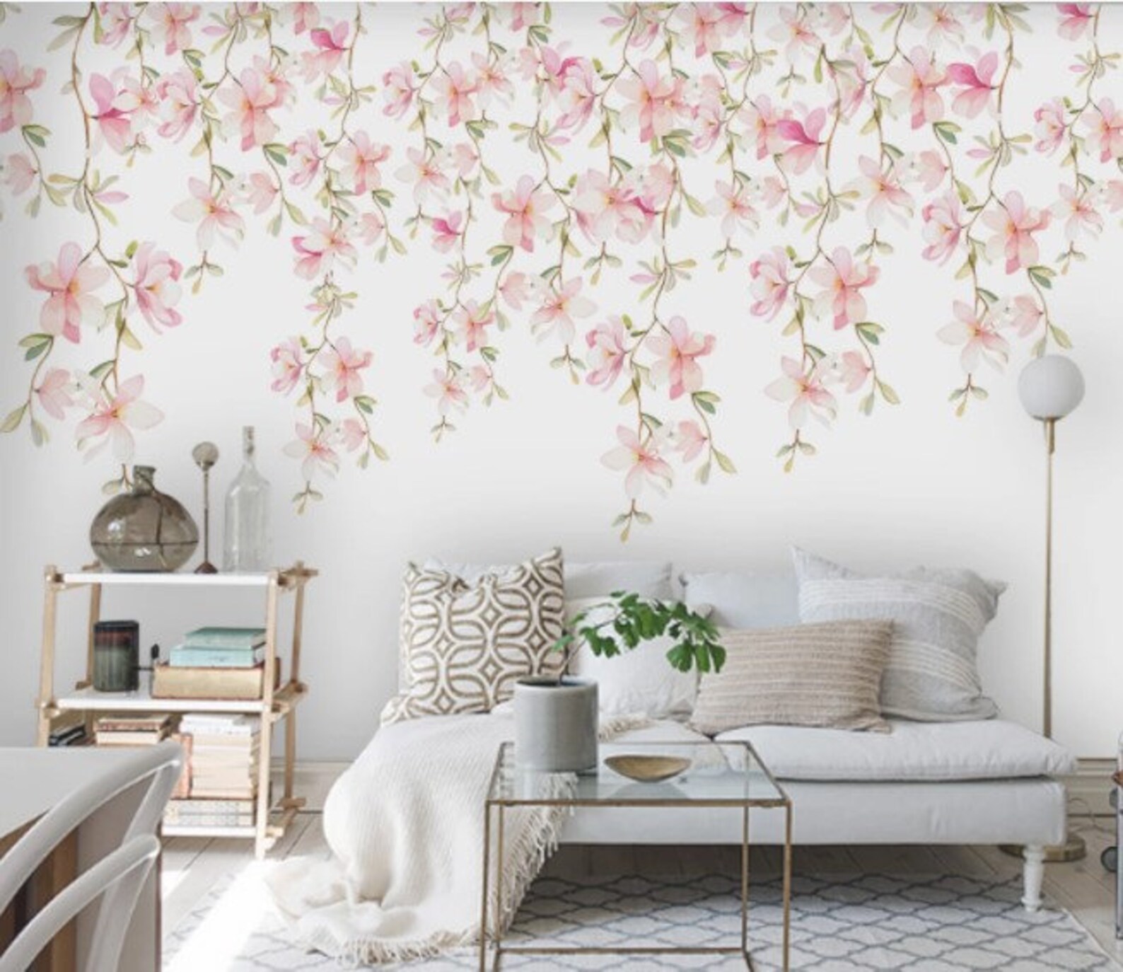 Watercolor Pink Flowers Wallpaper: Peel and Stick Floral Wall Mural - Etsy