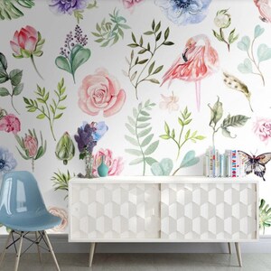 Floral Wallpaper Mural: Watercolor Flowers, Peel and Stick Wall Art