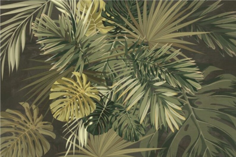 Green Tropical Palm Leaf Wallpaper: Peel and Stick Wall Mural - Etsy