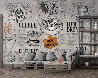 Papel pintado de cafetería, fondo de pantalla de café personalizable, mural de pared Peel & Stick, fondo de pantalla extraíble