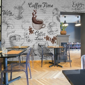 Carta da parati Coffee, carta da parati Coffee personalizzabile, carta da parati Cafe Shop Peel & Stick Wallmurales, carta da parati rimovibile