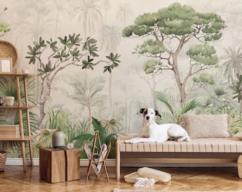 Tropical Wallpaper, Botanical Trees  Peel and Stick Wall Mural, Removable Wallpaper, Living Room Decor Style Bedroom  Wall Mural