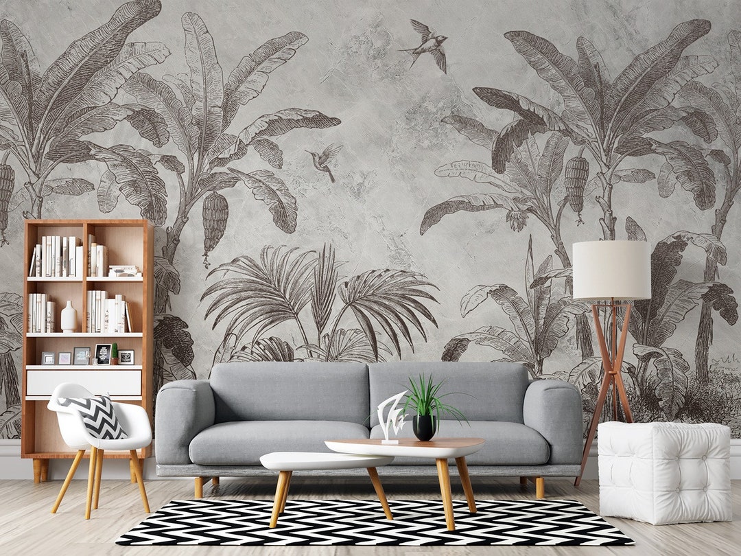 Tropical Palm Leaf Wallpaper Mural: Peel and Stick Removable Wall Art ...