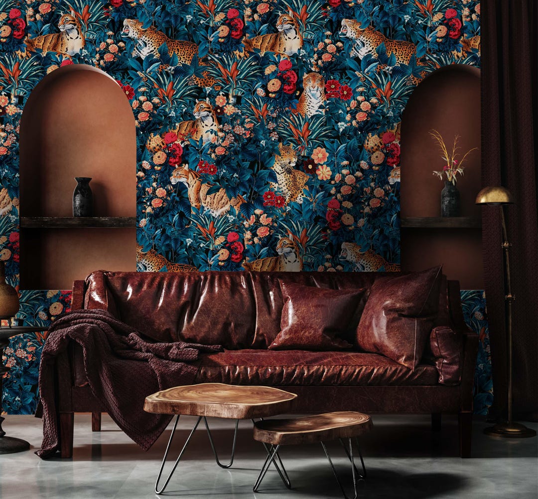 Tropical Tiger Wallpaper - Maximalist Jungle Peel and Stick Mural - Etsy