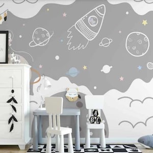Peel and Stick Tapete, Space and Planets Kinderzimmer Wand wandbild Galaxy Tapete leicht abnehmbar selbstklebend Kinder Tapete Kinderzimmer Dekor