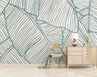 Big Tropical Palm Leaves Wallpaper Banana Leaves Wall Mural Peel and Stick Wall Art Easy Removable Vintage Watercolor Fllowers Wallpaper