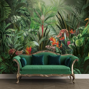 Rainforest Wallpaper- Tropical Wall Mural - Vintage Exotic Leaves Removable Wall Mural, Tropical Peel And Stick Wallpaper