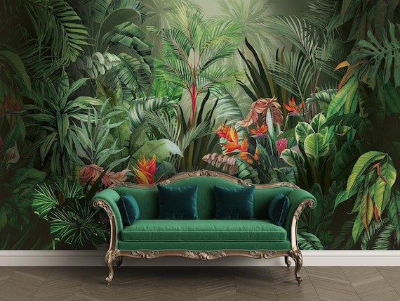 Yullpaper Papel Pintado Selva Verde Adhesivo Muebles Patrón Lámina Decorativa Lámina Autoadhesiva Para Muebles Verde Vintage Papel Pintado Hojas Autoadhesivas Papel Pintado Muebles Papel Pintado Sala