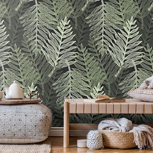 Green Tropical Palm Leaf Wallpaper: Botanical Peel and Stick Wall Mural