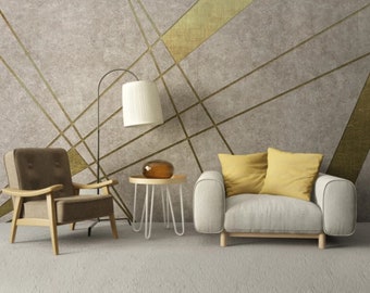 Gold Geometric Shapes Wall Mural Abstract Black Color Wallpaper Peel and Stick Easy Removable Pattern Wallpaper Living Room Wall Mural