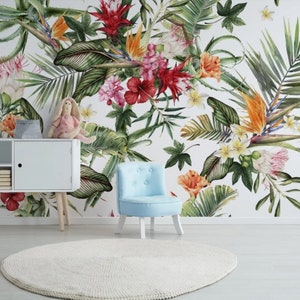 Tropical Plant Wallpaper: Banana & Palm Leaf Wall Mural (Peel and Stick)