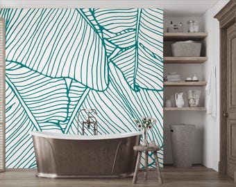 Big Tropical Palm Leaves Wallpaper Banana Leaves Wall Mural Peel and Stick Wall Art Easy Removable Vintage Watercolor Fllowers Wallpaper