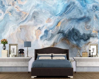 Style Marble Wallpaper Peel and Stick Removable Pattern Wall Mural Self Adhesive Wallpaper Blue Color Marble Textured Living Room Wall Art