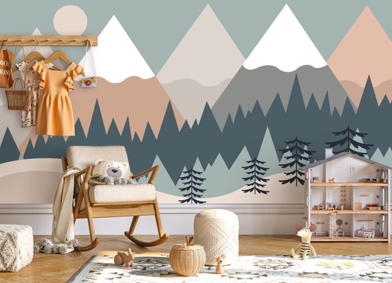 Forest Mountain Nursery Wall Mural Sun and Birds Wallpaper Peel and Stick  Easy Removable Self Adhesive Kids Wallpaper Child Room Wallpaper -   Canada